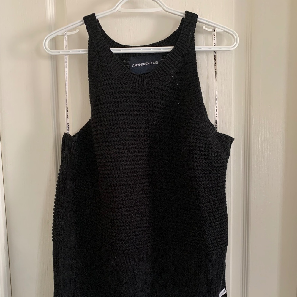 Calvin Klein Jeans Sleeveless Knit Halterneck Sweater Top — Black (US XL)